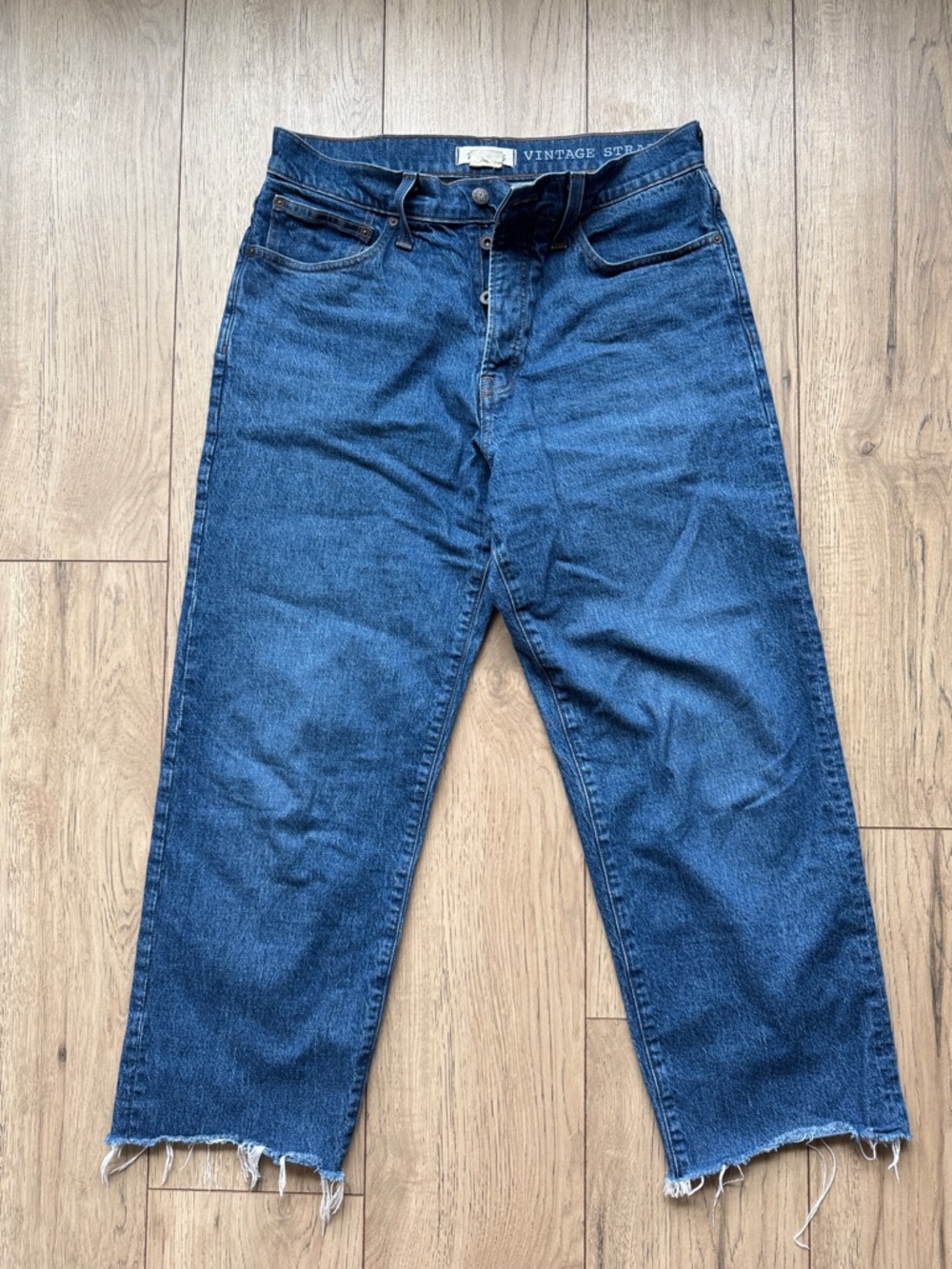 Madewell Vintage Straight Men’s Jeans 32 Blue Frayed Hem Cropped Denim Pants